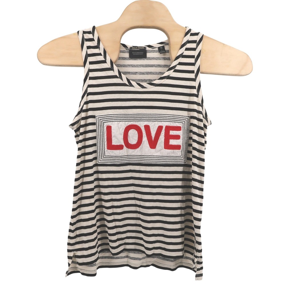 Scotch & Soda Love Graphic Striped Tank Top Ivory Navy Sleeveless Womens Large